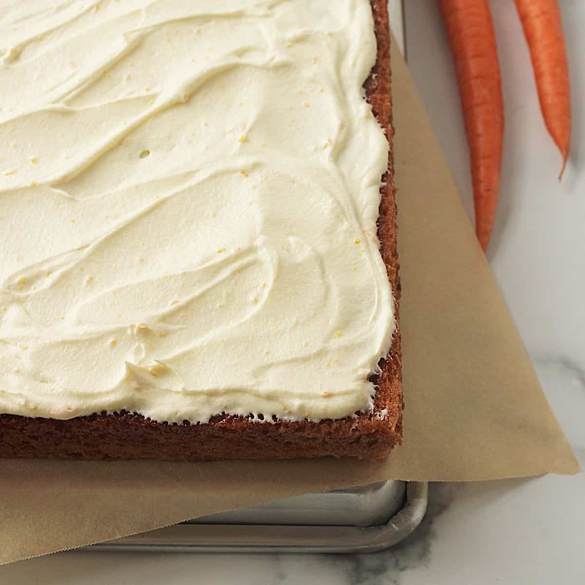 Light Fluffy Carrot Sheet Cake w/ Whipped Cream Cheese Frosting