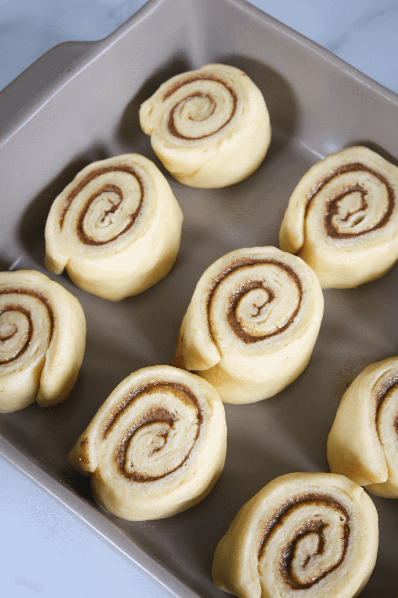 Sliced cinnamon rolls before baking
