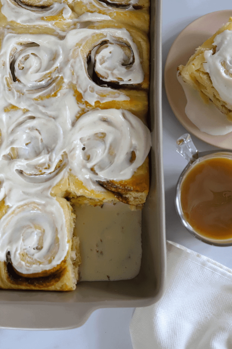 frosted cinnamon rolls soaked in tres leches