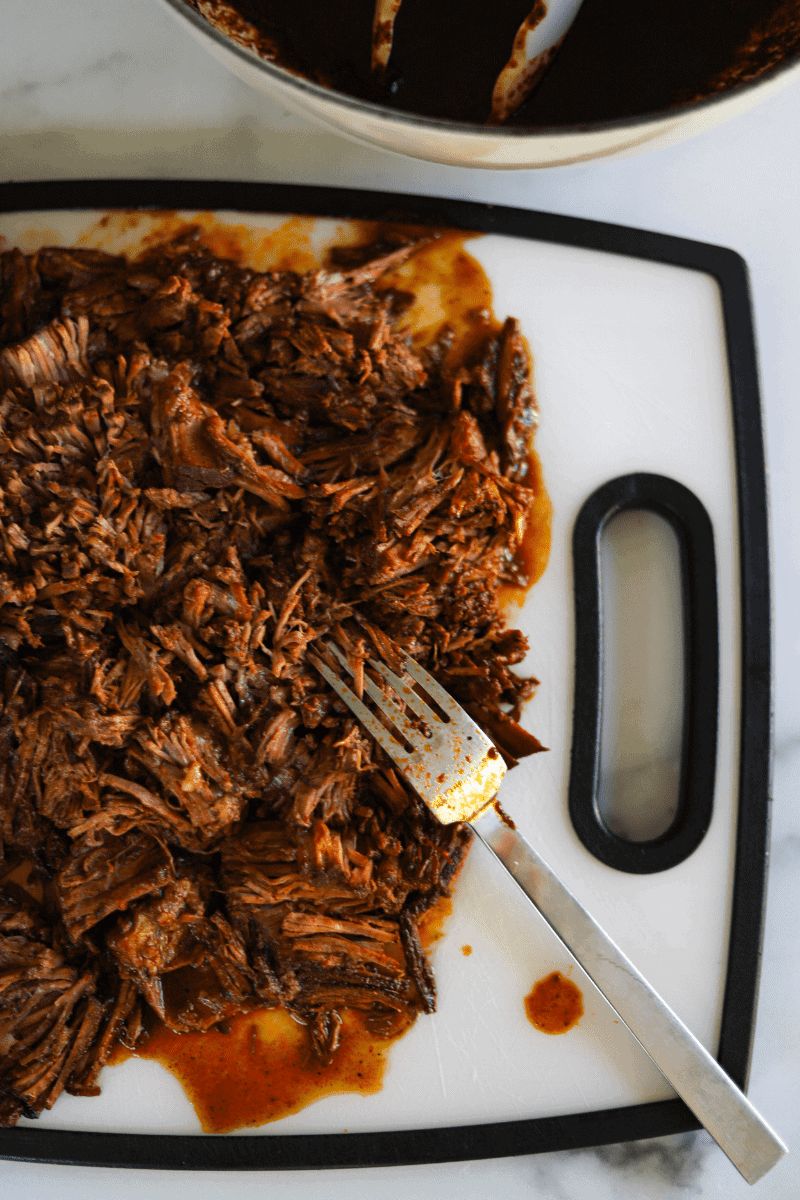 braised and shredded top-round beef for making Mexican birria tacos