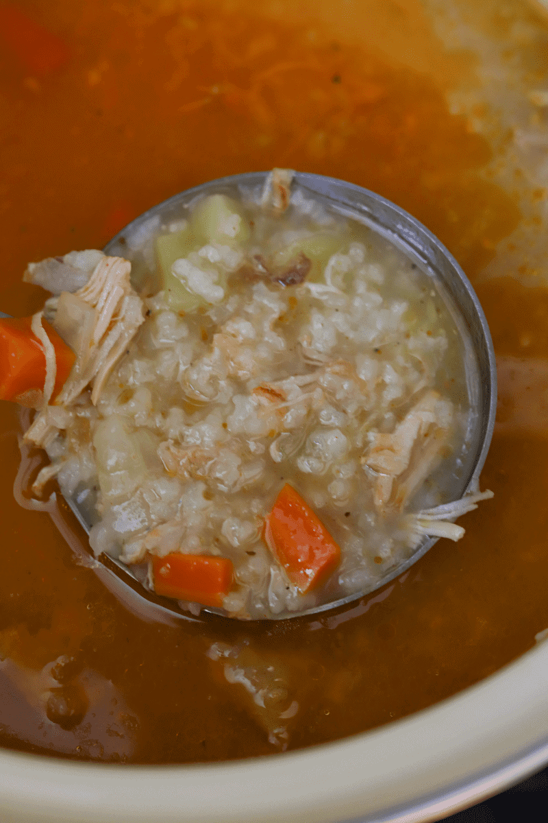 close up photo of Cape Verdean Canja being ladled in a pot