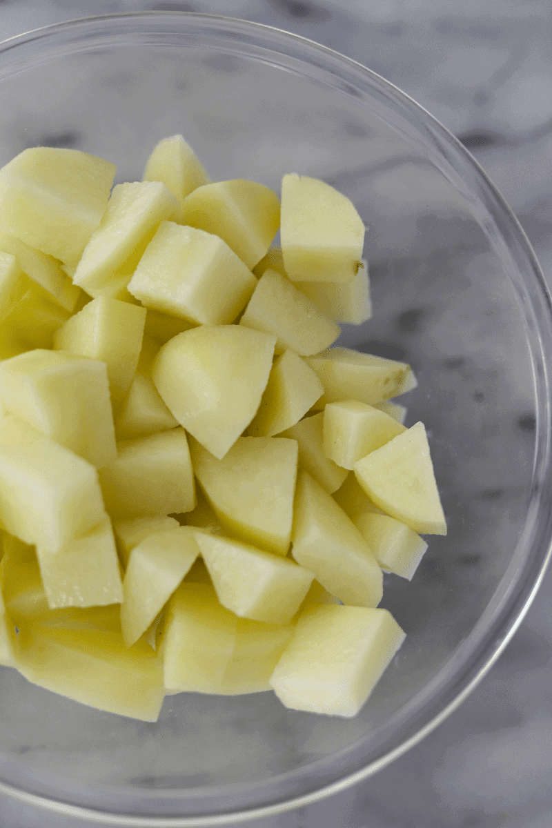 photo demonstrating size of diced potatoes