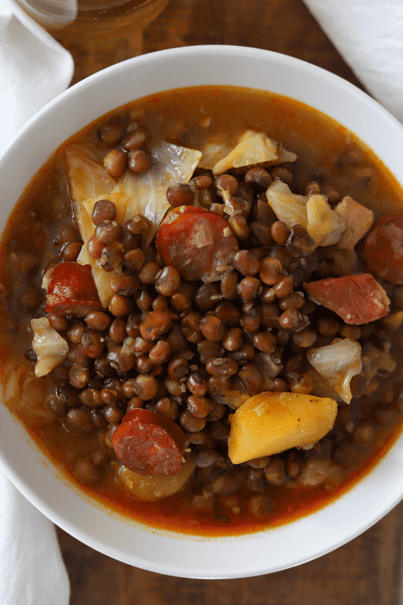 bowl of feijão congo - Cape Verdean stewed pigeon peas