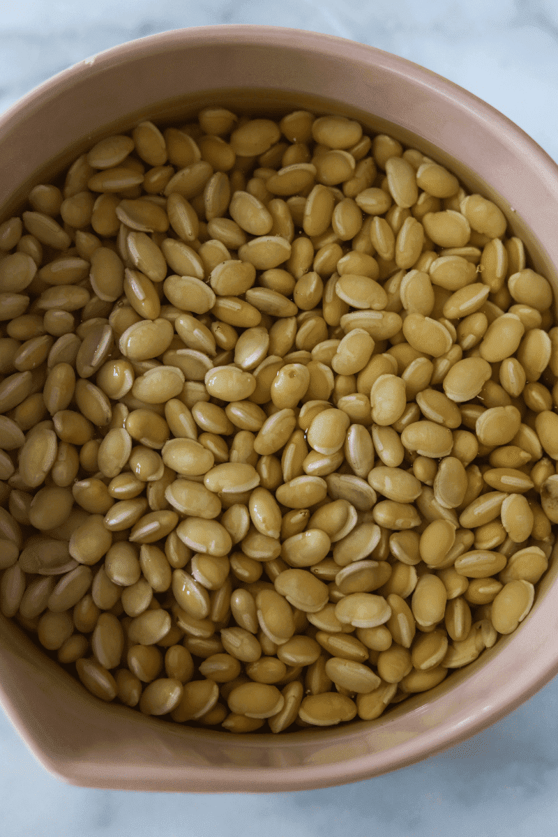 bowl of rock beans (feijao pedra) soaking for Cape Verdean feijoada