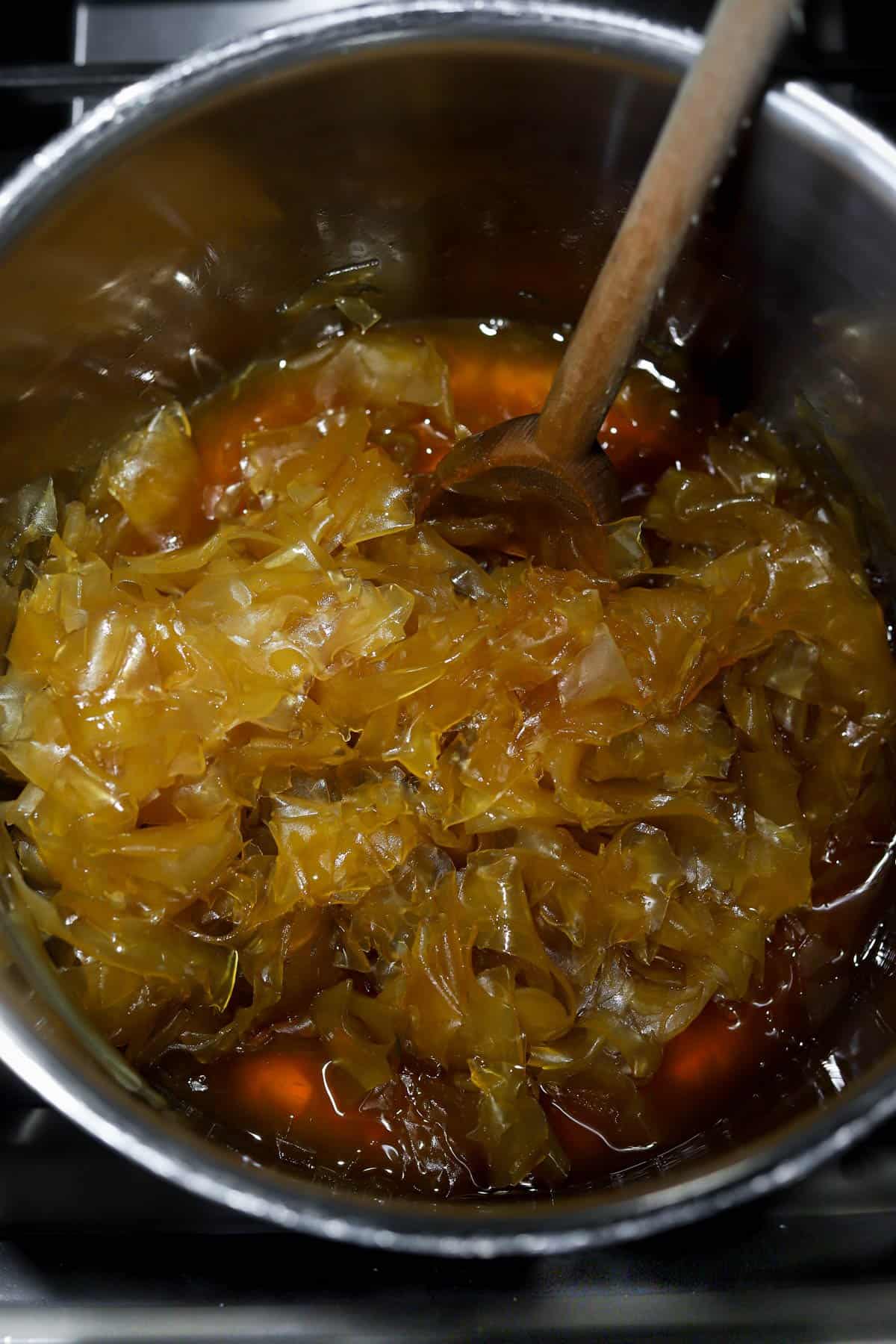 recipe process shot of green papaya jam cooking
