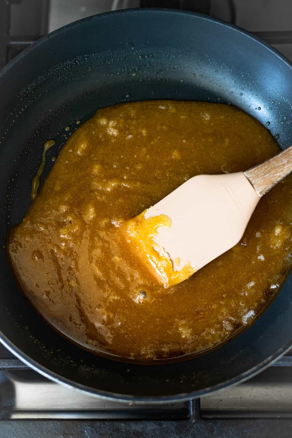 sugar turning into liquid state in a non-stick pan