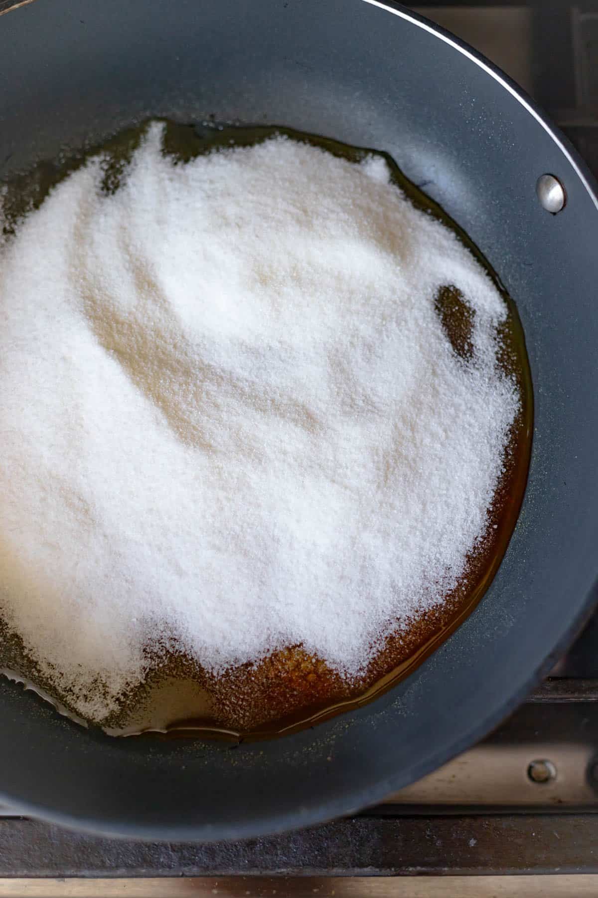 sugar caramelizing in a non-stick pan 