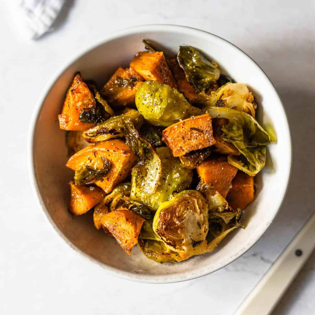 Roasted Brussels Sprouts and Sweet Potatoes CrumbSnatched