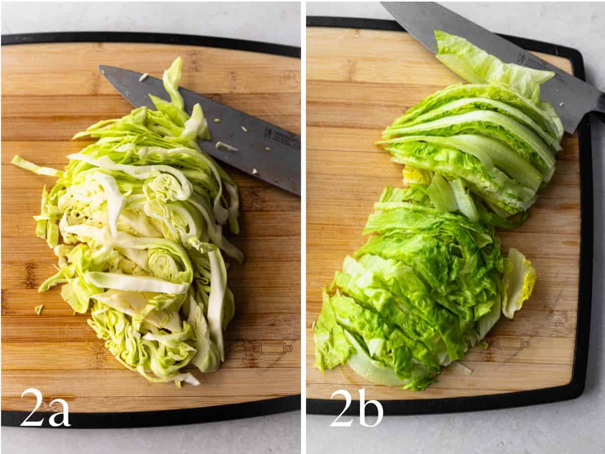 sliced cabbage (left), sliced lettuce (right).